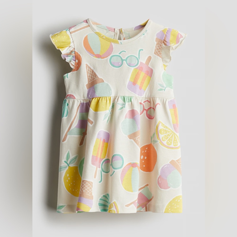 H&M Kids Summer Beach Ice Cream Ruffled Dress Sundress Flutter Sleeves Girls 4T